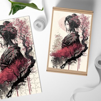 Dřevěné puzzle Japonská dívka se sakurami