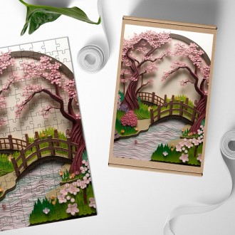 Dřevěné puzzle Papírová krajina - zahrada
