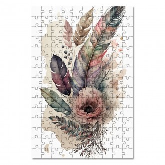 Dřevěné puzzle Koláž květin a peří 1