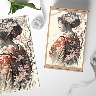 Dřevěné puzzle Japonská dívka se sakurami 1