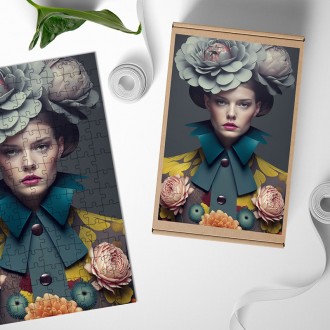 Dřevěné puzzle Móda - květinový klobouk 2