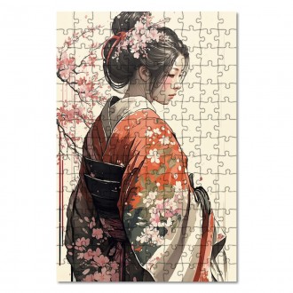 Dřevěné puzzle Japonská dívka v kimonu
