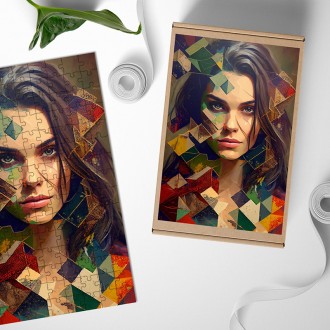 Dřevěné puzzle Tvář ženy v mozaice