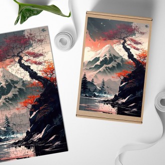 Dřevěné puzzle Zasněžená hora