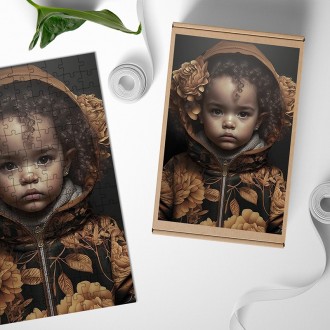 Dřevěné puzzle Dítě v květinové mikině