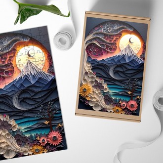 Dřevěné puzzle Papírová krajina - hora