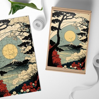 Dřevěné puzzle Slunce nad Fuji