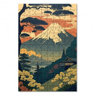 Dřevěné puzzle Chrám před Fuji