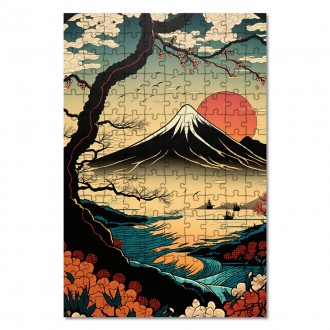 Dřevěné puzzle Slunce nad Fuji 1