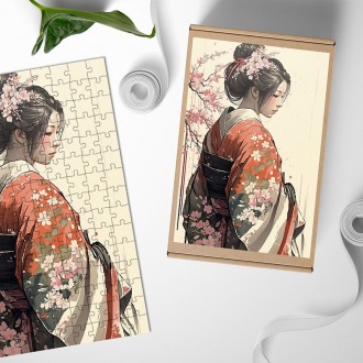 Dřevěné puzzle Japonská dívka v kimonu