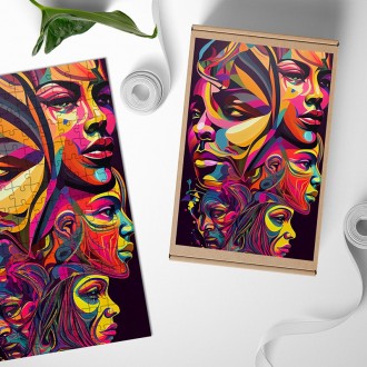 Dřevěné puzzle Moderní umění - tváře