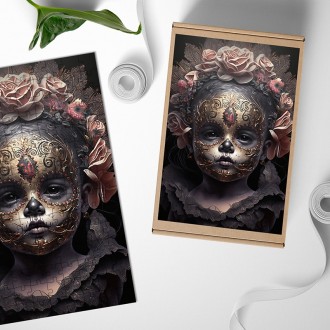 Dřevěné puzzle Strašidelné dítě v masce