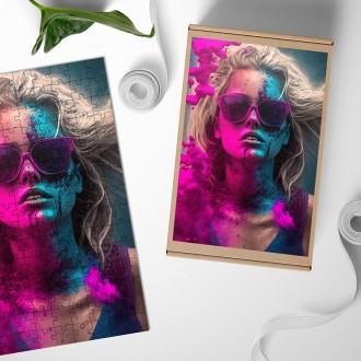 Dřevěné puzzle Dívka v barevném poprašku