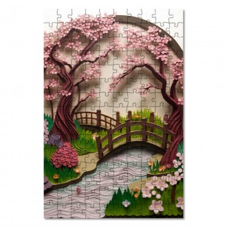 Dřevěné puzzle Papírová krajina - zahrada
