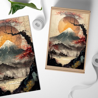 Dřevěné puzzle Západ slunce nad japonskem