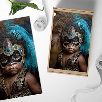 Dřevěné puzzle Chlapeček s karnevalovou maskou