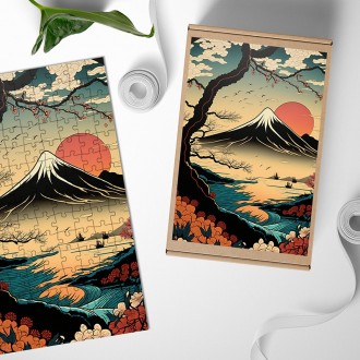 Dřevěné puzzle Slunce nad Fuji 1