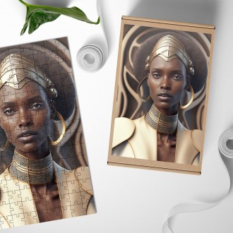 Dřevěné puzzle Africká žena v tradiční róbě 1