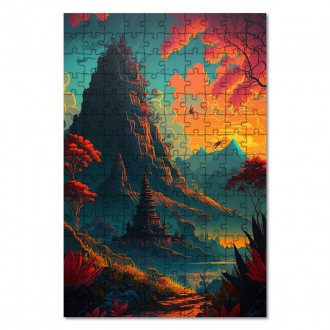 Dřevěné puzzle Chrám u hory