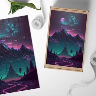 Dřevěné puzzle Neonová scenérie