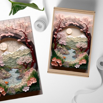 Dřevěné puzzle Papírová krajina - potok