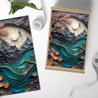 Dřevěné puzzle Papírová krajina - pohoří
