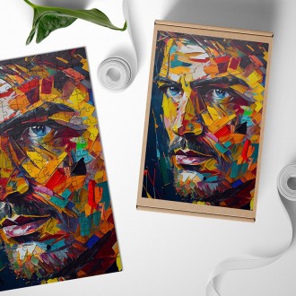 Dřevěné puzzle Moderní umění - barevná tvář muže