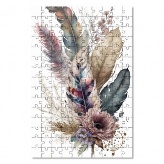 Dřevěné puzzle Koláž květin a peří 3