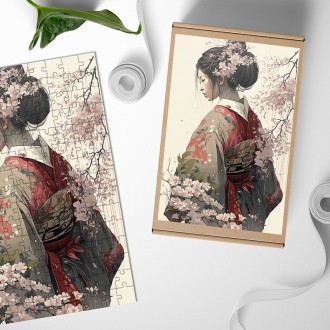 Dřevěné puzzle Japonská dívka v kimonu 1