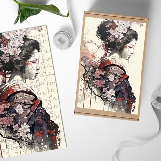 Dřevěné puzzle Japonská dívka se sakurami 3