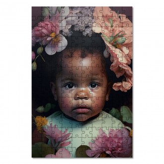Dřevěné puzzle Dítě v květinách