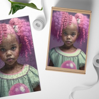 Dřevěné puzzle Dívka s růžovými vlasy