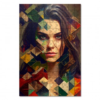 Dřevěné puzzle Tvář ženy v mozaice