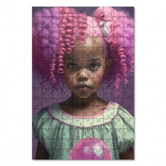Dřevěné puzzle Dívka s růžovými vlasy