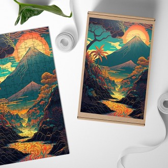 Dřevěné puzzle Východ slunce nad sopkou