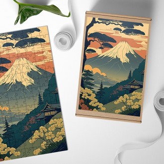 Dřevěné puzzle Chrám před Fuji