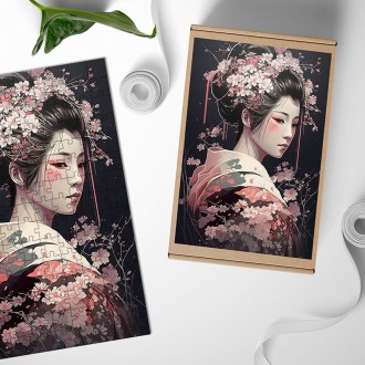 Dřevěné puzzle Japonská žena