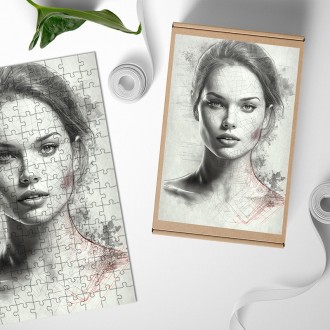 Dřevěné puzzle Perokresba - portrét