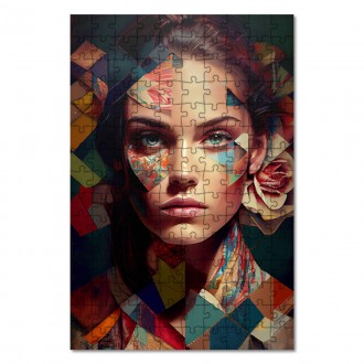 Dřevěné puzzle Tvář ženy v mozaice 1