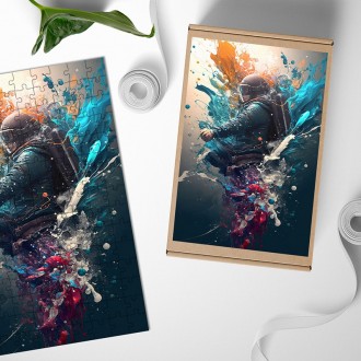 Dřevěné puzzle Muž v helmě ve víru barev