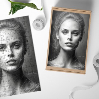 Dřevěné puzzle Černobílý portrét