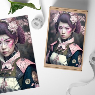 Dřevěné puzzle Japonská gejša se sakurou