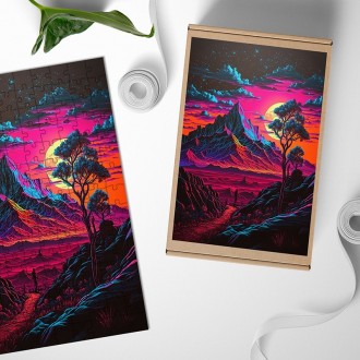 Dřevěné puzzle Hora za úplňku