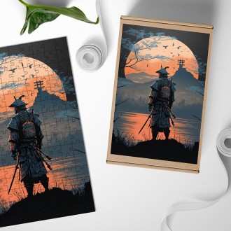 Dřevěné puzzle Samuraj při západu slunce