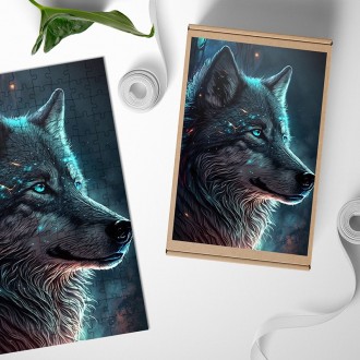 Dřevěné puzzle Vlk v noci