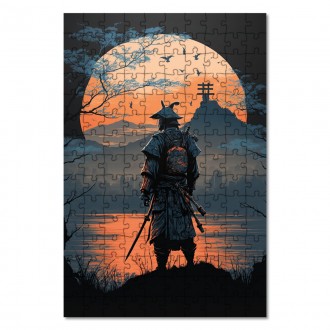 Dřevěné puzzle Samuraj při západu slunce
