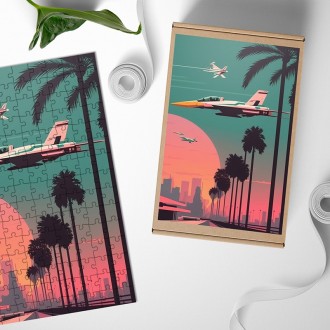 Dřevěné puzzle Stíhačky při západu slunce