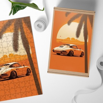 Dřevěné puzzle Západ slunce retro porsche