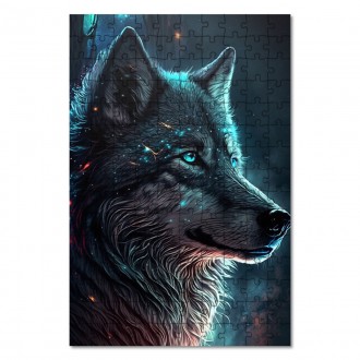 Dřevěné puzzle Vlk v noci