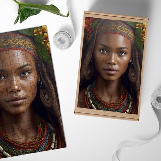 Dřevěné puzzle Žena s kmenovou čelenkou